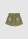 Girls' pure green cotton baggy shorts with embroidery_0