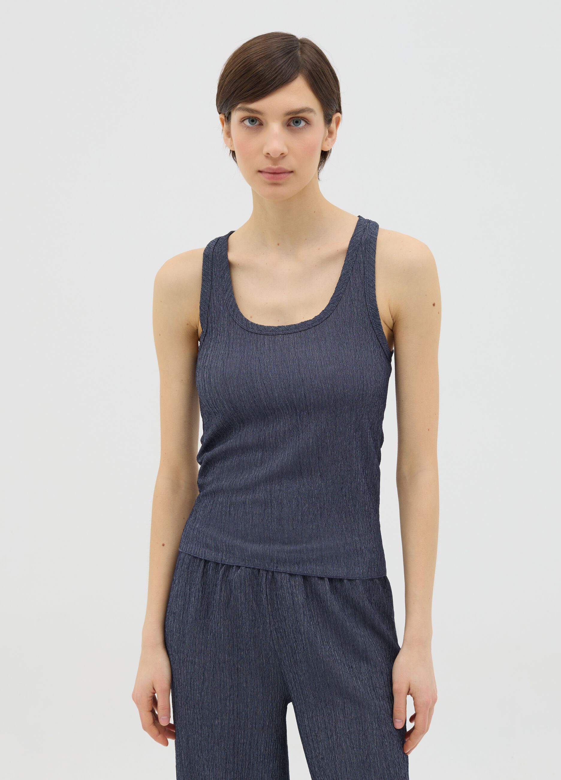 Blue Ovs Tank Top in Stretch Fabric
