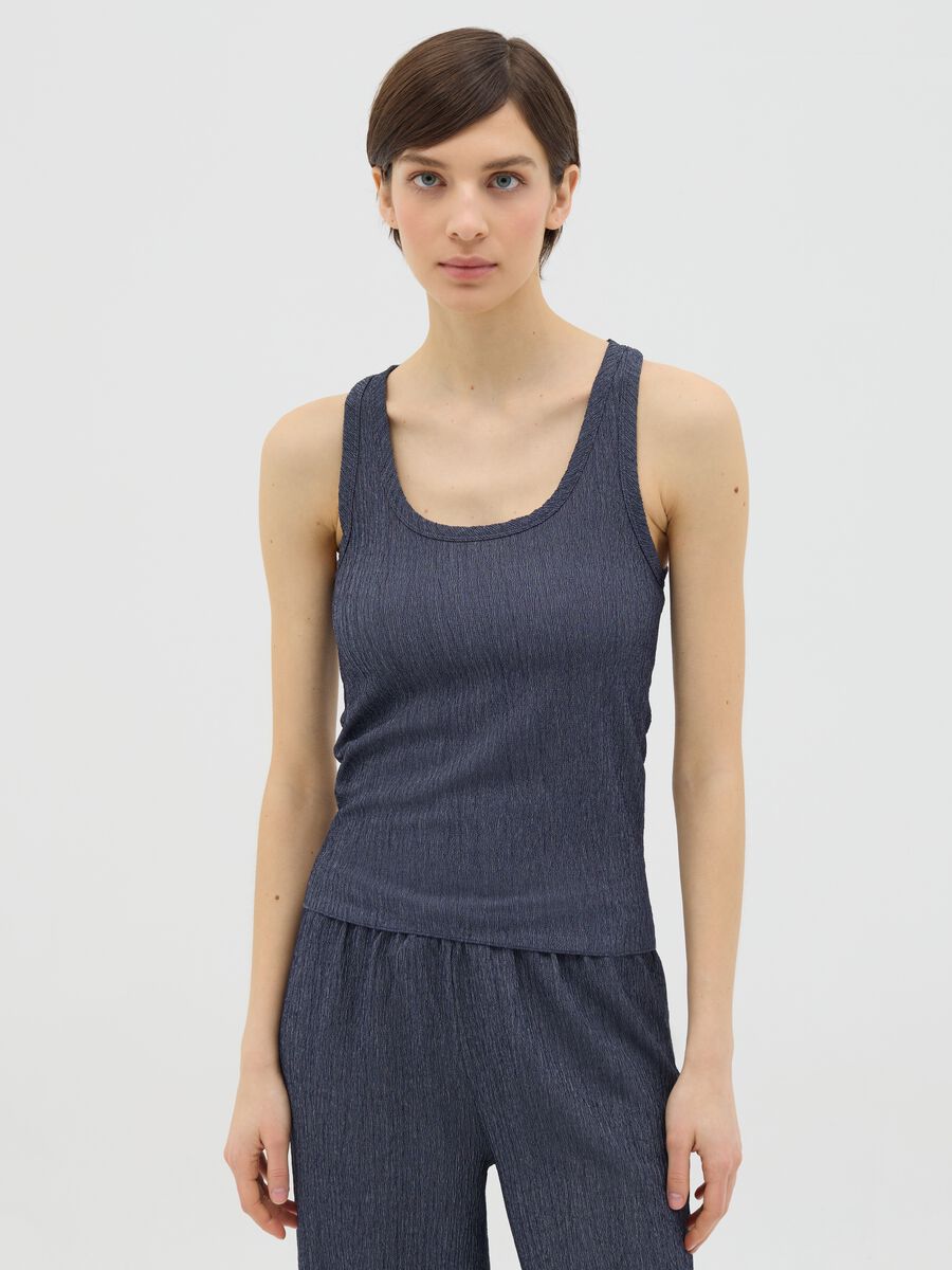 Blue Ovs Tank Top in Stretch Fabric_0