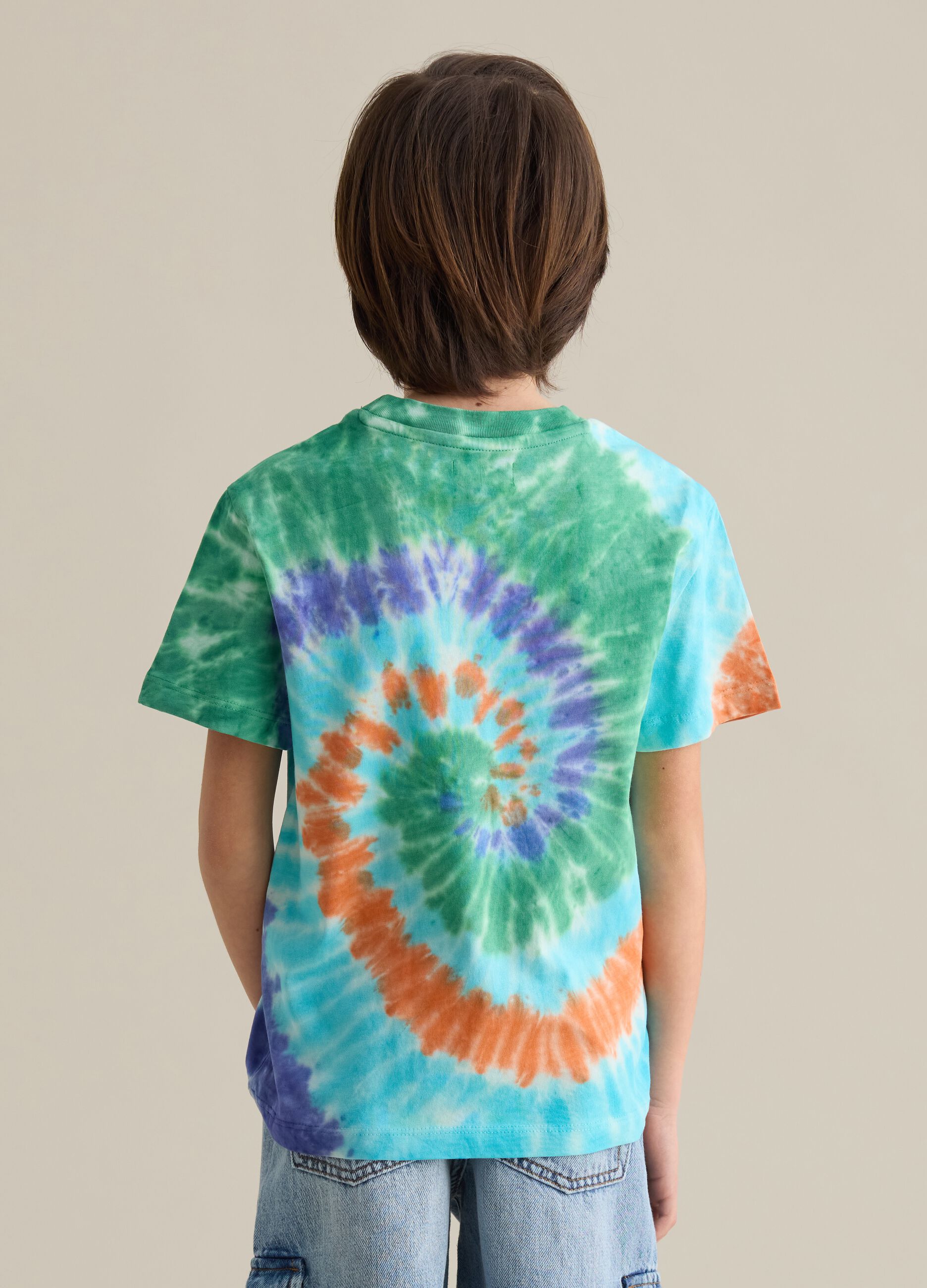 Tie-dye cotton T-shirt with round neck
