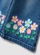 Blue wide-leg pure cotton jeans with floral print for girls_3