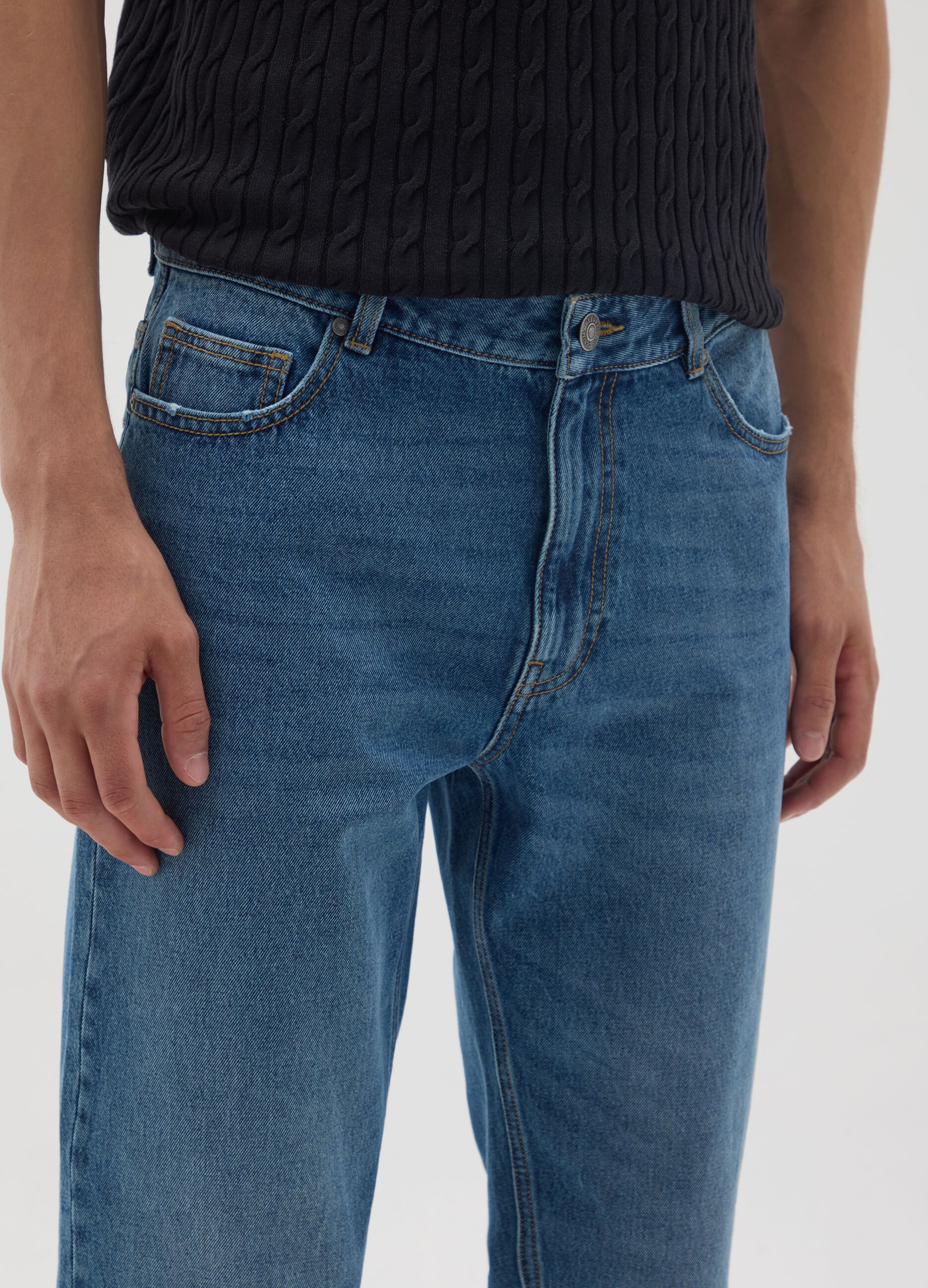 Relaxed fit pure blue cotton jeans