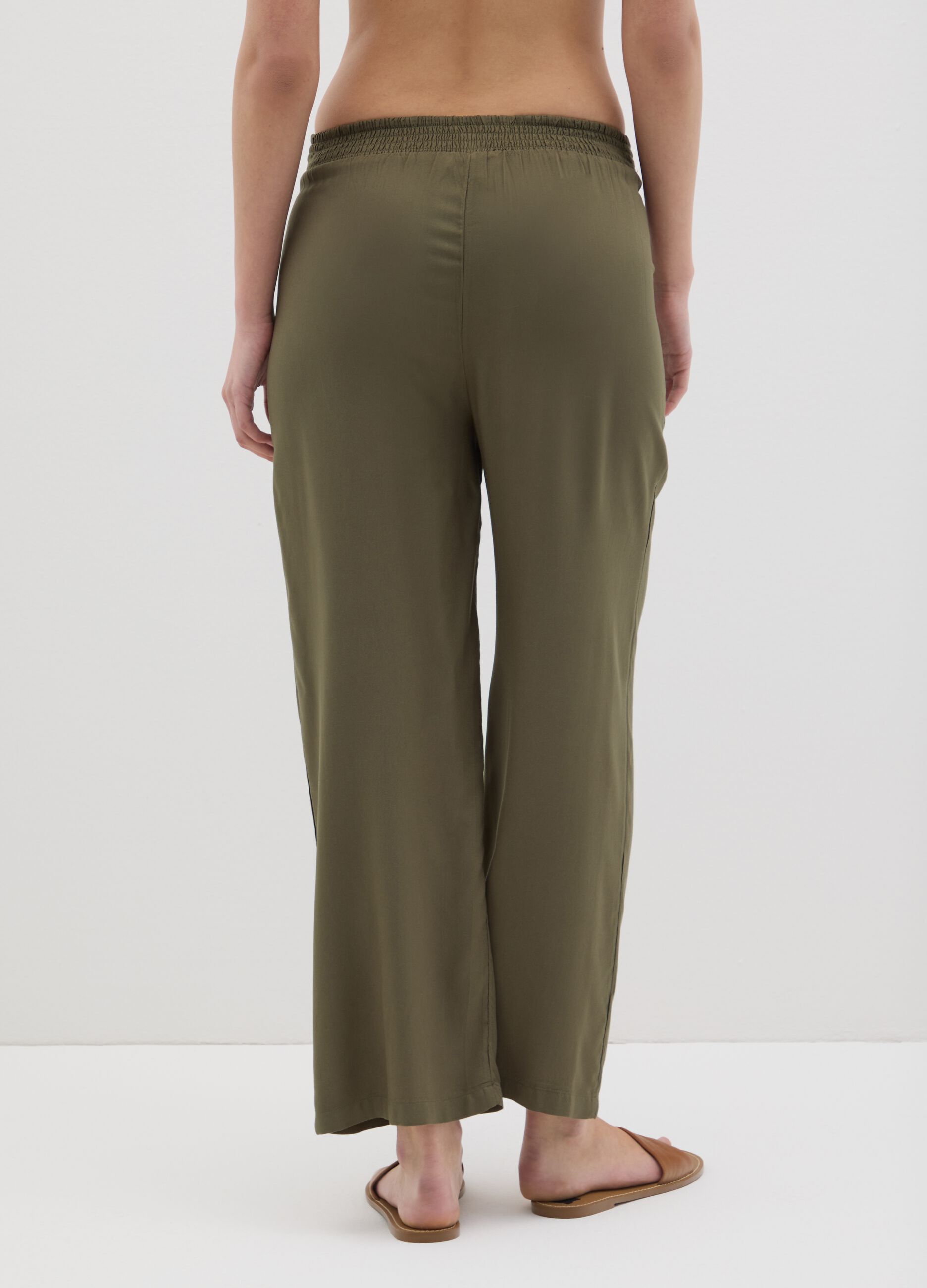 Pantaloni lunghi da donna  verde con vita elastica