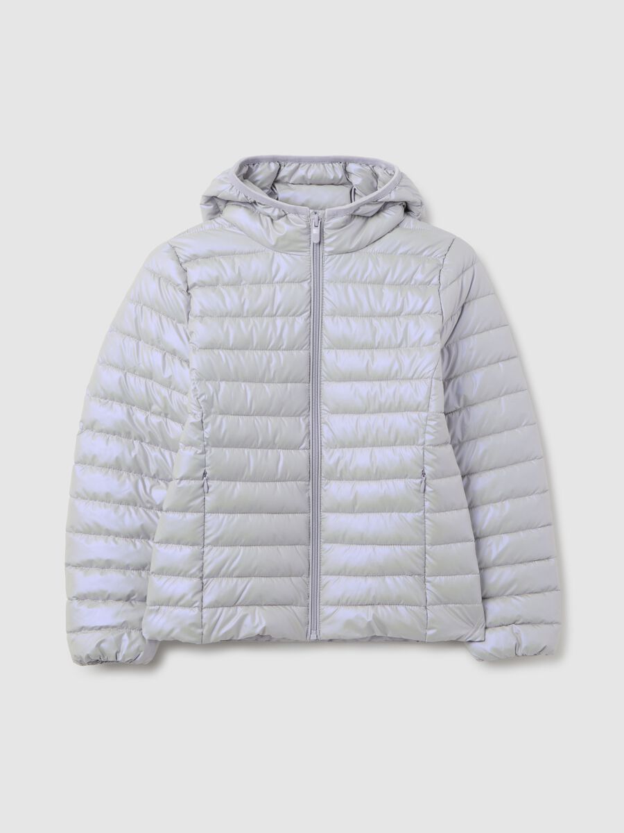 Grey winter jacket for girls with hood and zip_3