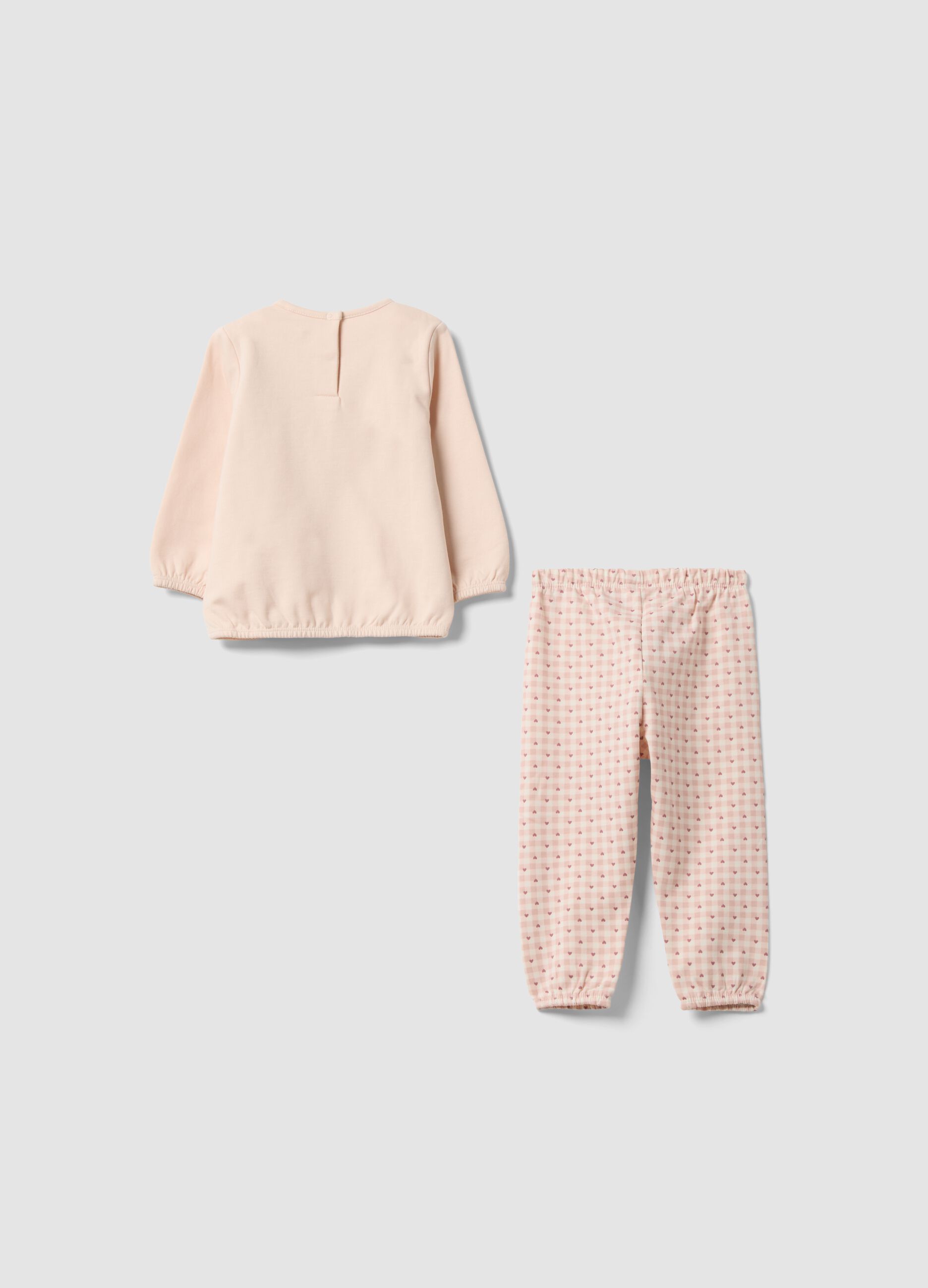 Pink organic cotton crew-neck pyjamas with print for baby girl