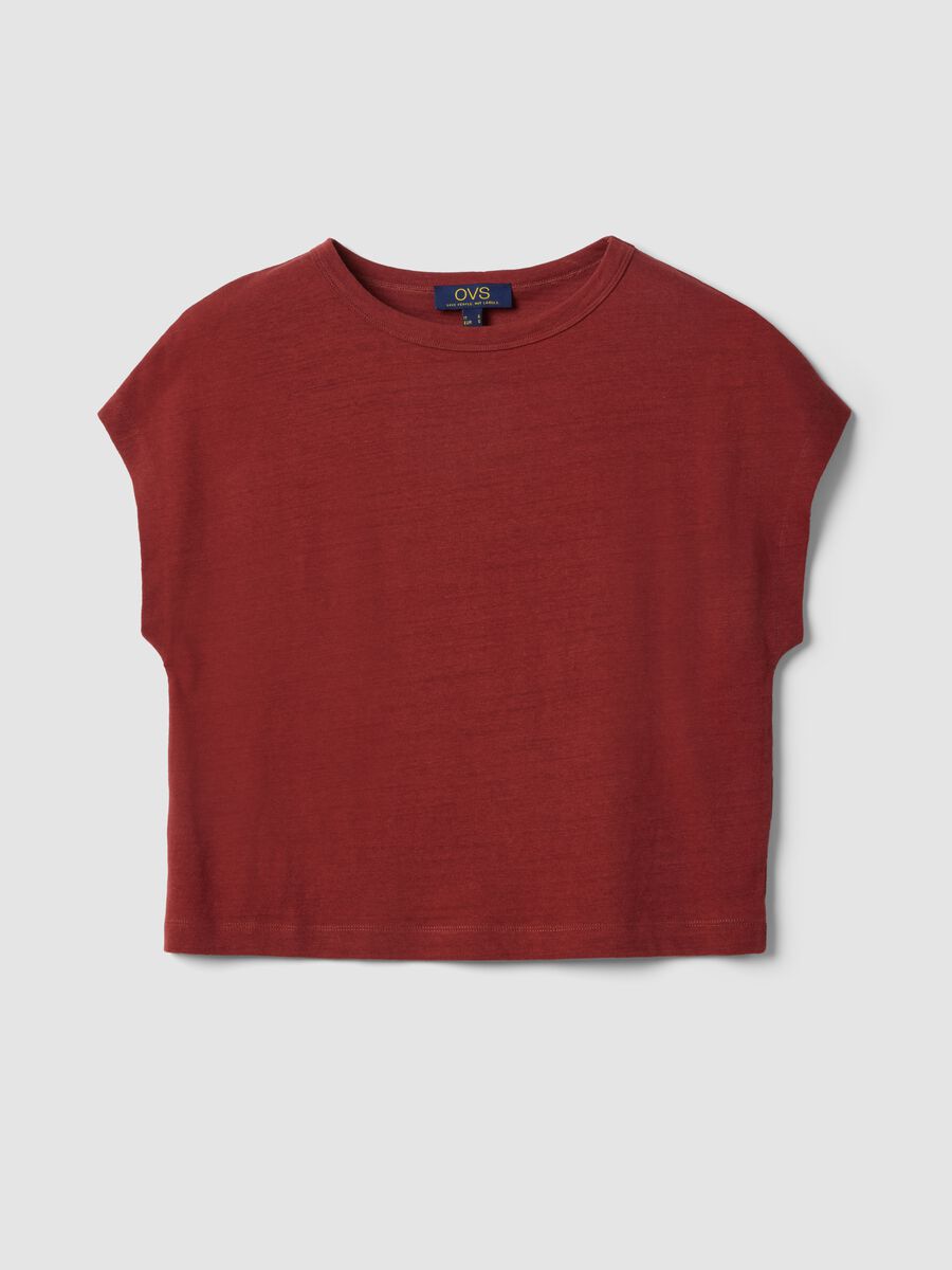 Red cotton-linen blend short-sleeve T-shirt, regular fit_4