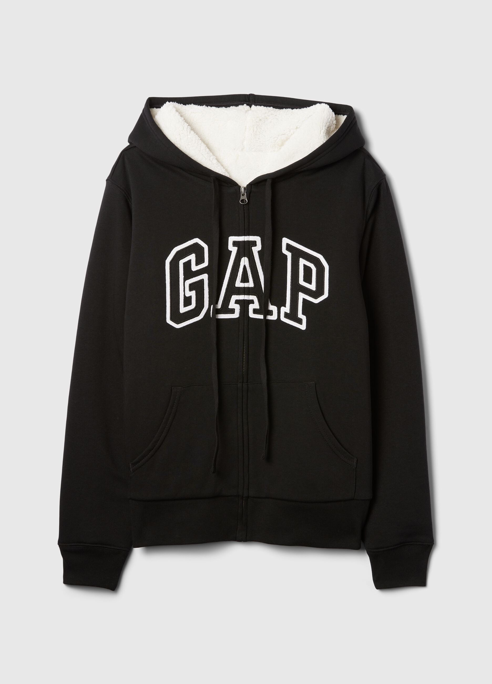 Full-zip sweatshirt with sherpa lining and logo embroidery