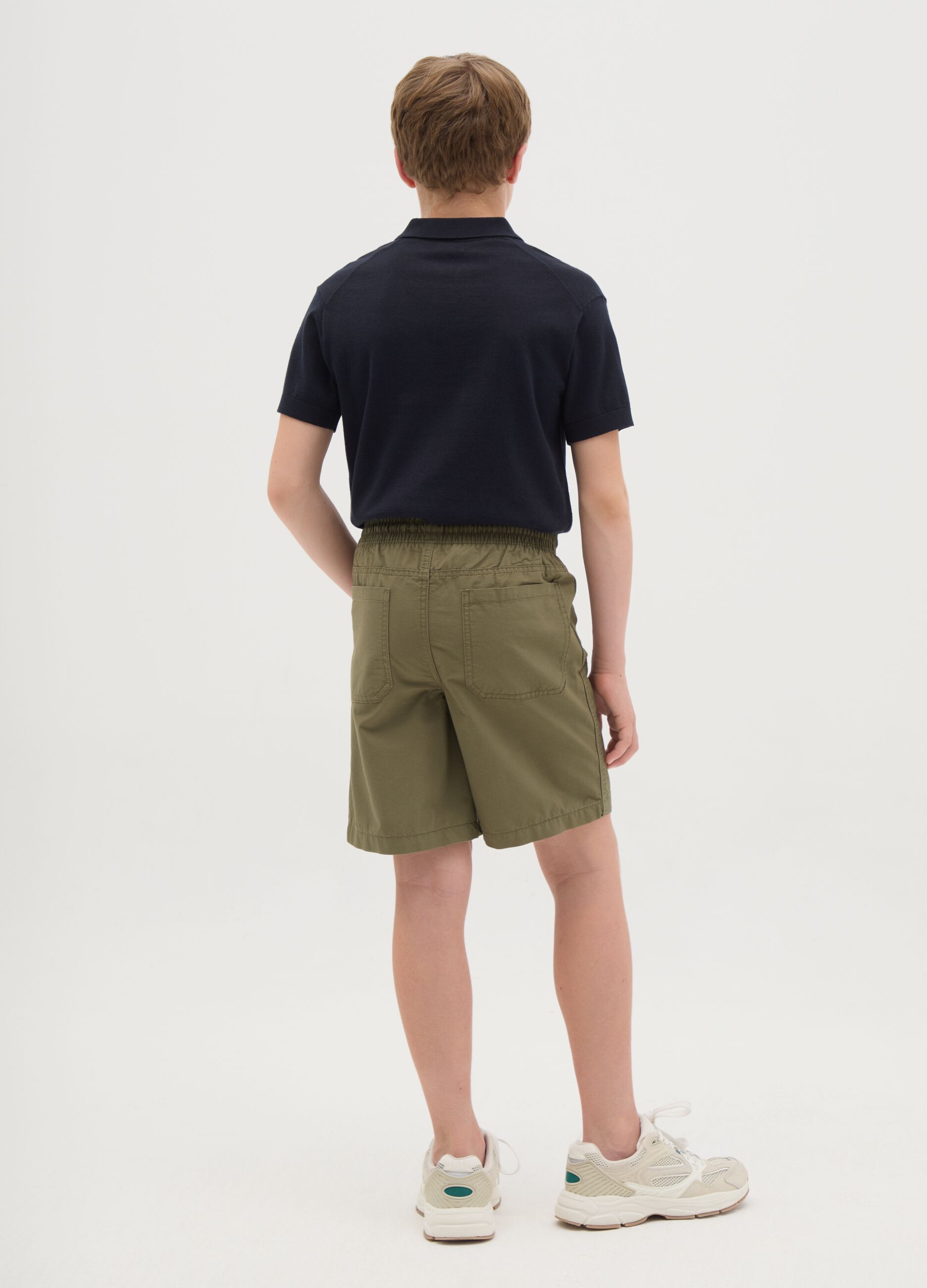 Shorts da ragazzo in puro cotone verde regular fit