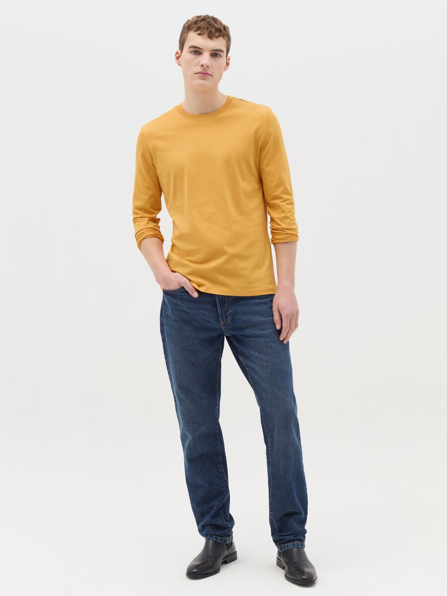 T-shirt with round neck and long sleeves in cotton_1