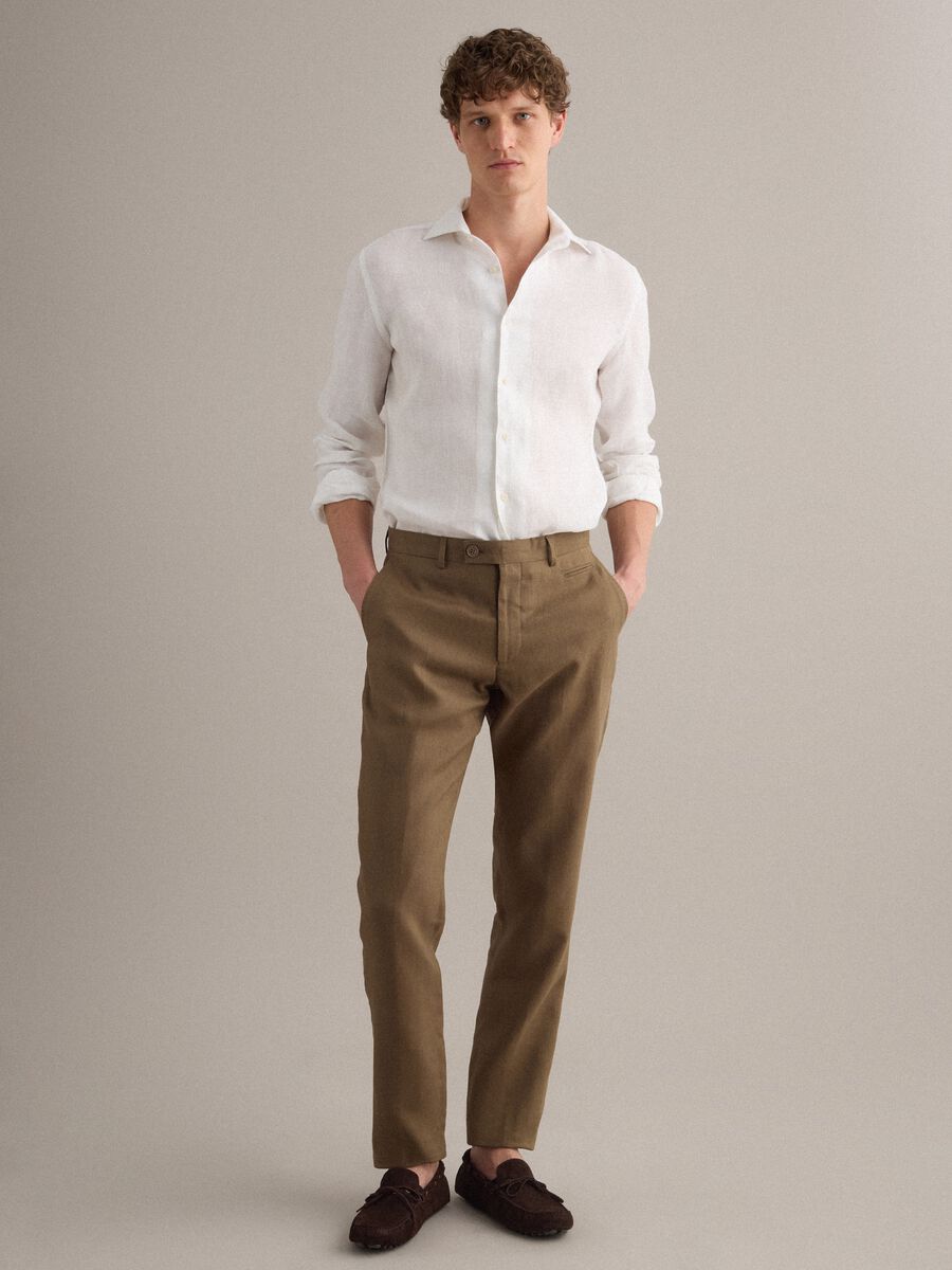 Camicia a maniche lunghe in puro lino bianca slim fit_2