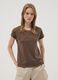 Brown pure cotton T-shirt with broderie anglaise insert_0