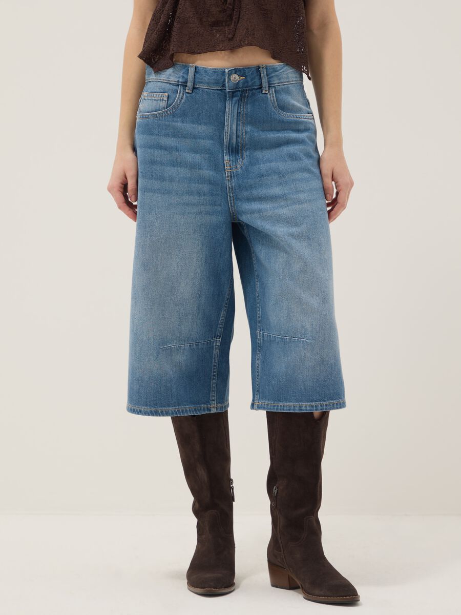 Blue denim pure cotton baggy shorts_1