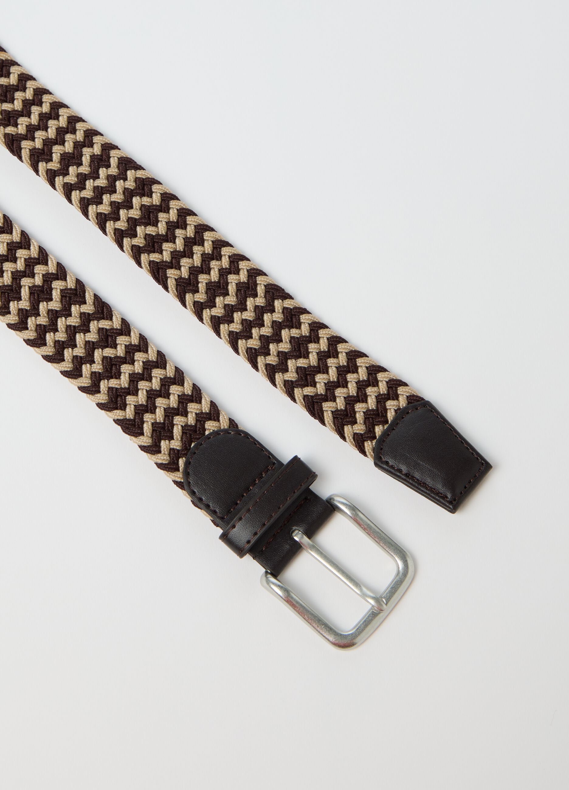 Cintura intrecciata marrone e beige