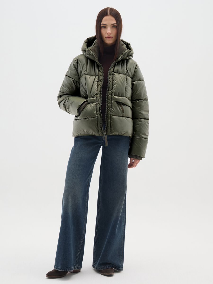 Piumino The Iconic Puffer verde con cappuccio_1