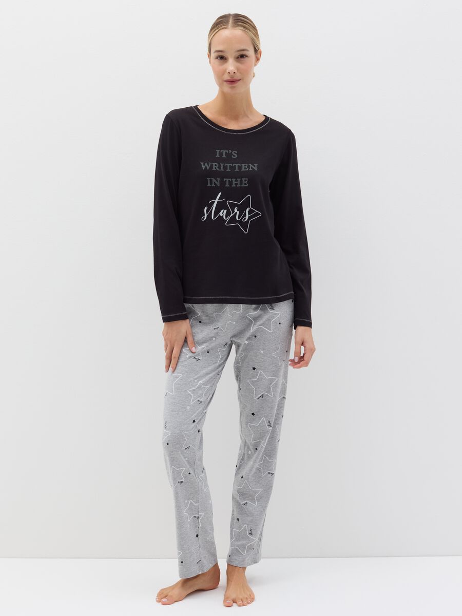 Long pyjamas in organic cotton with stars print_0