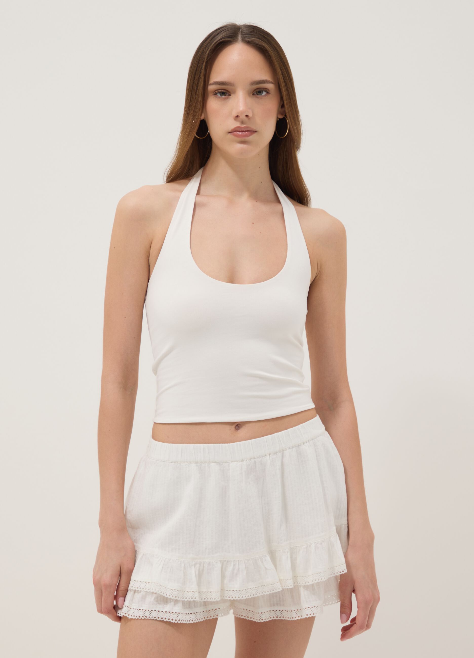 White stretch cotton tank top