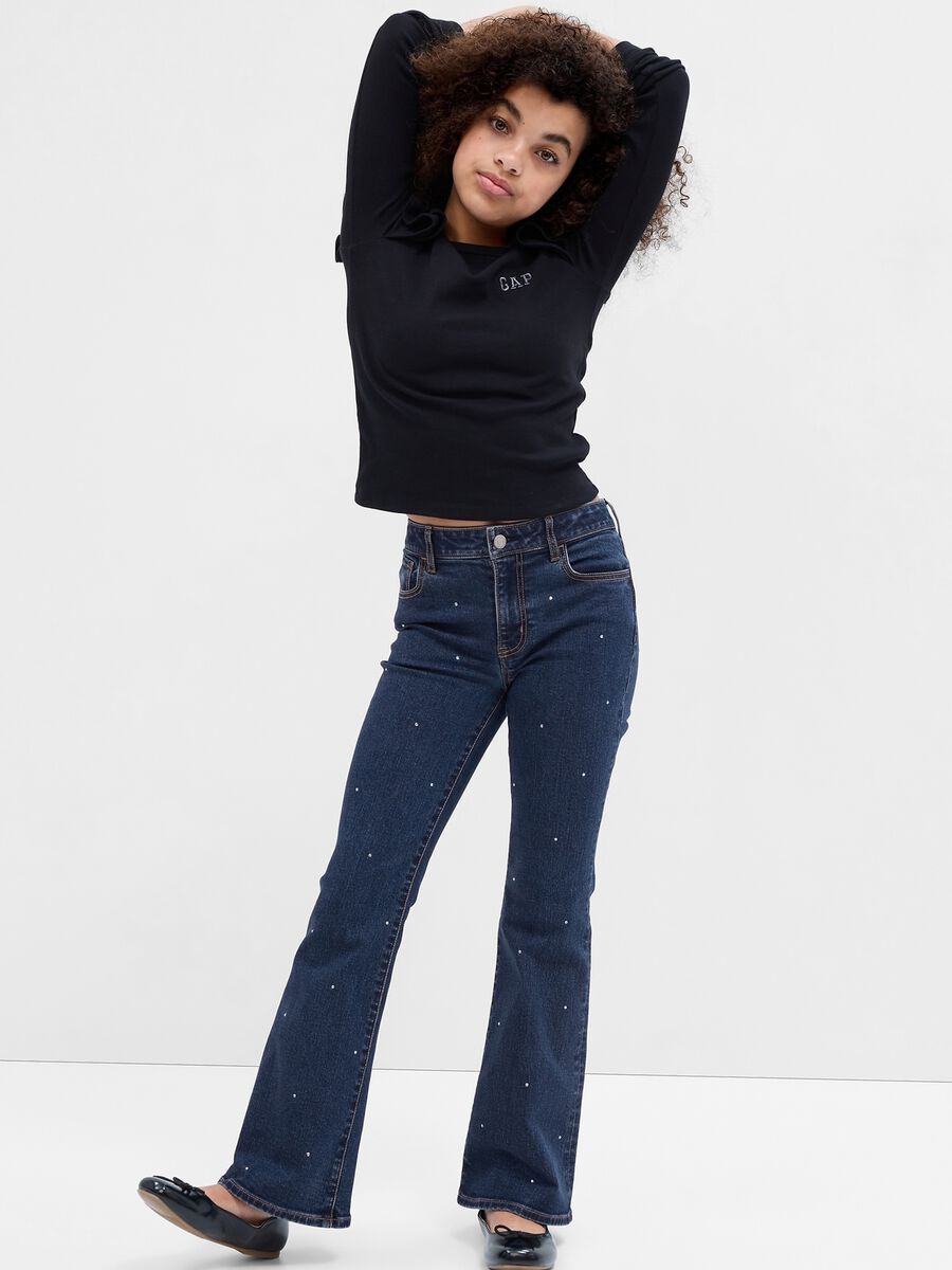 Jeans flare fit con strass_0