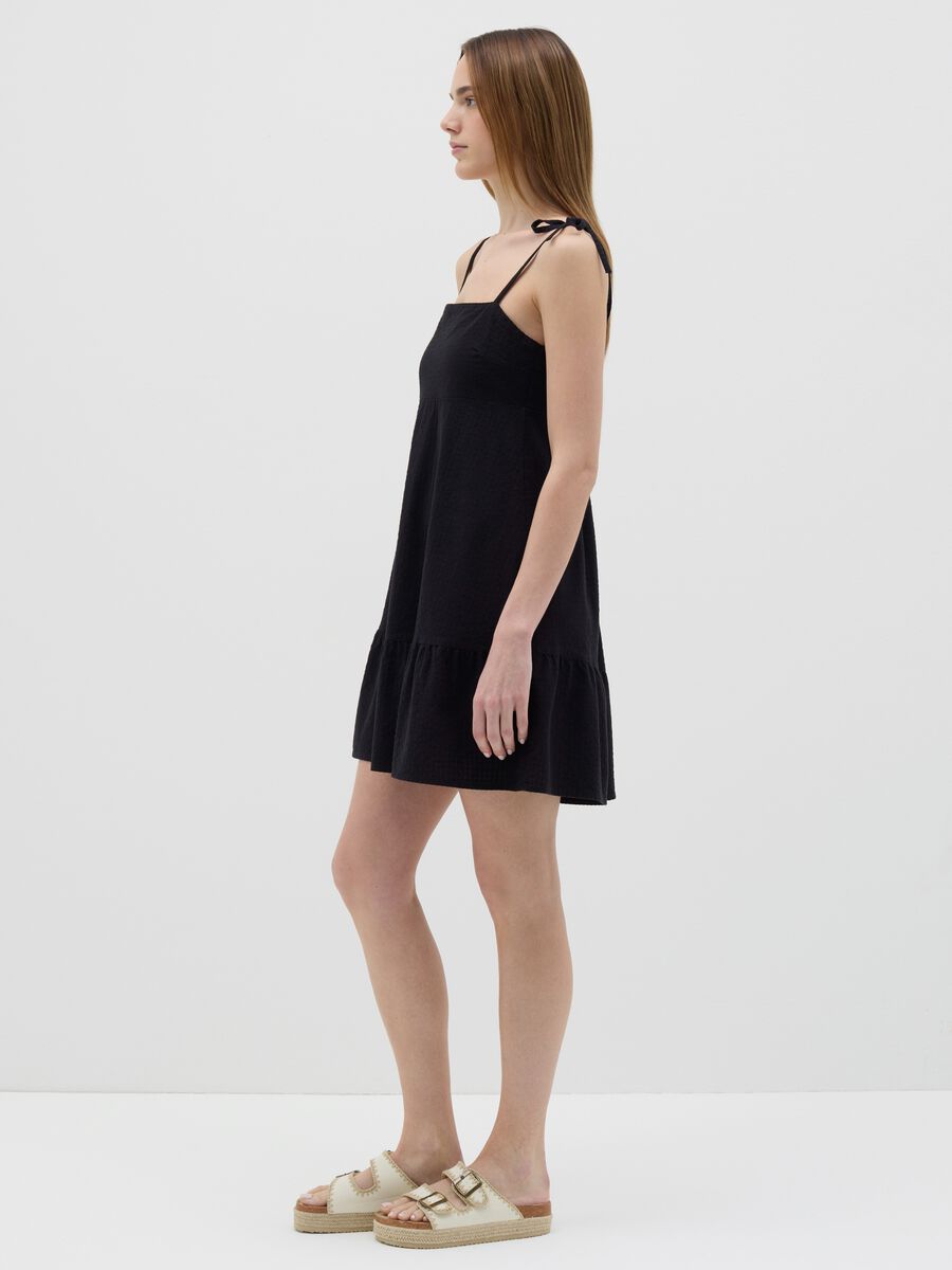 Women’s black dress in 100% cotton with regular fit and square neckline_1