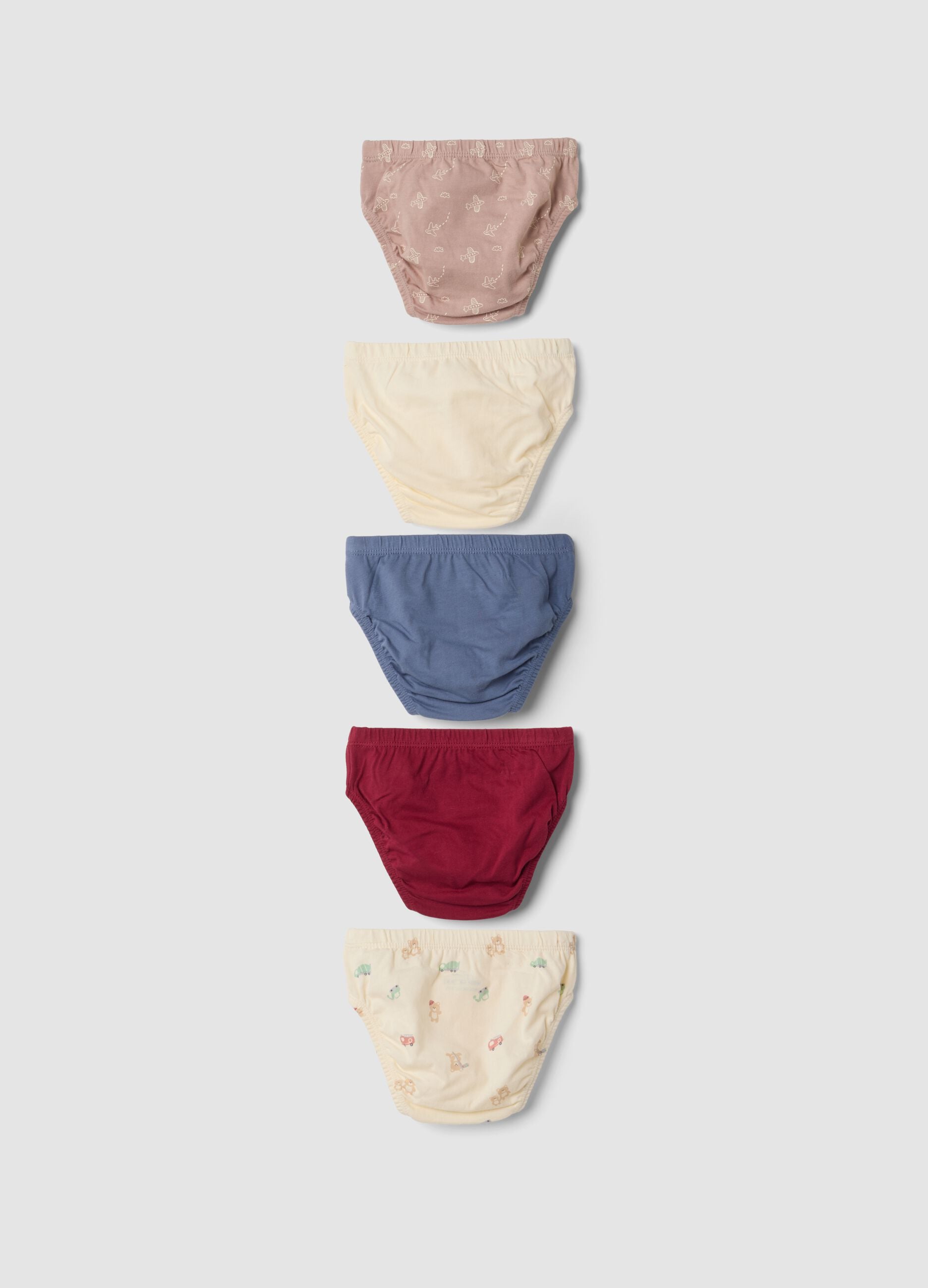 Pack of five multicoloured briefs in pure organic cotton