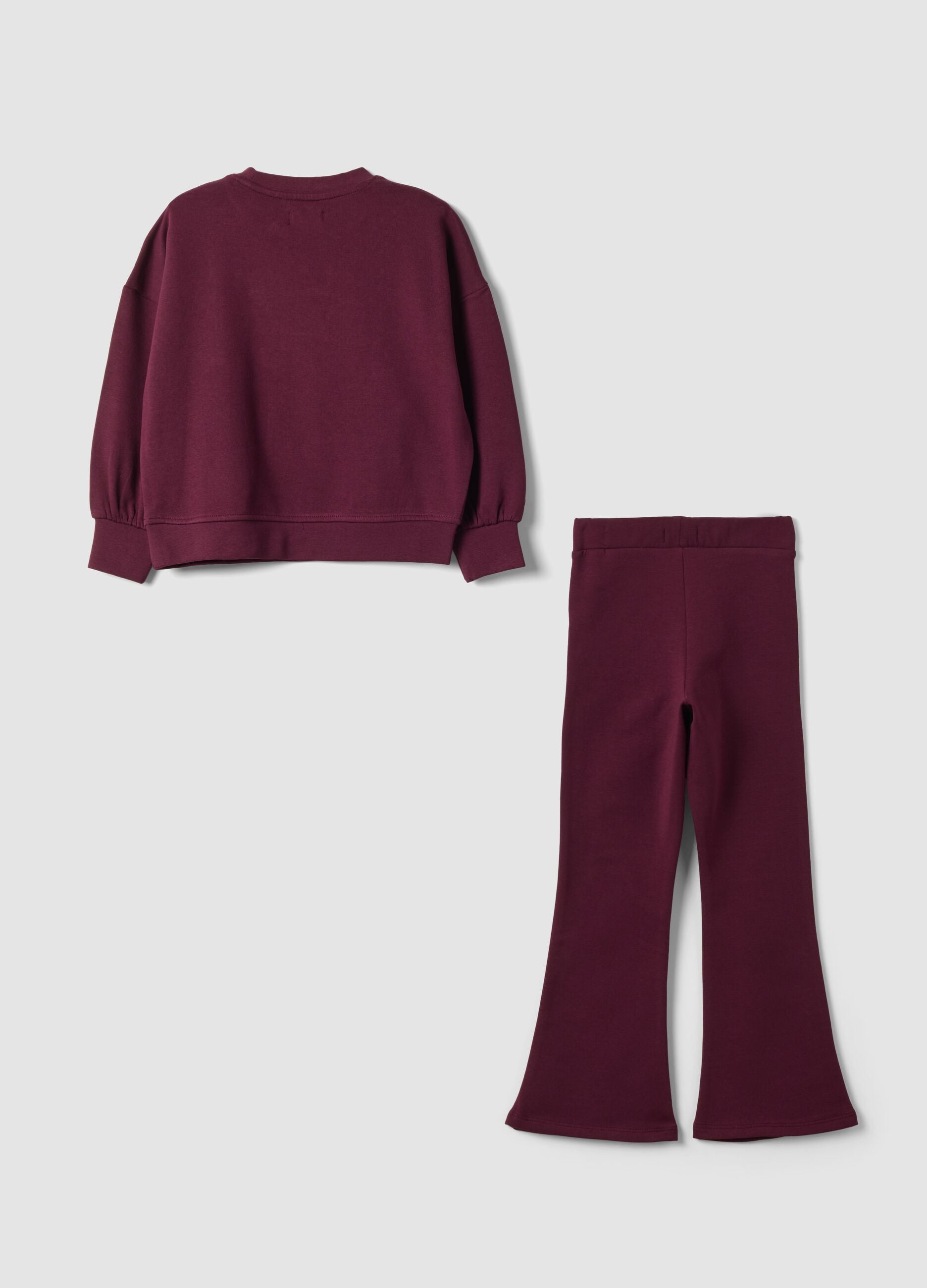 Purple pure cotton tracksuit with ribbed collar and print, oversized fit