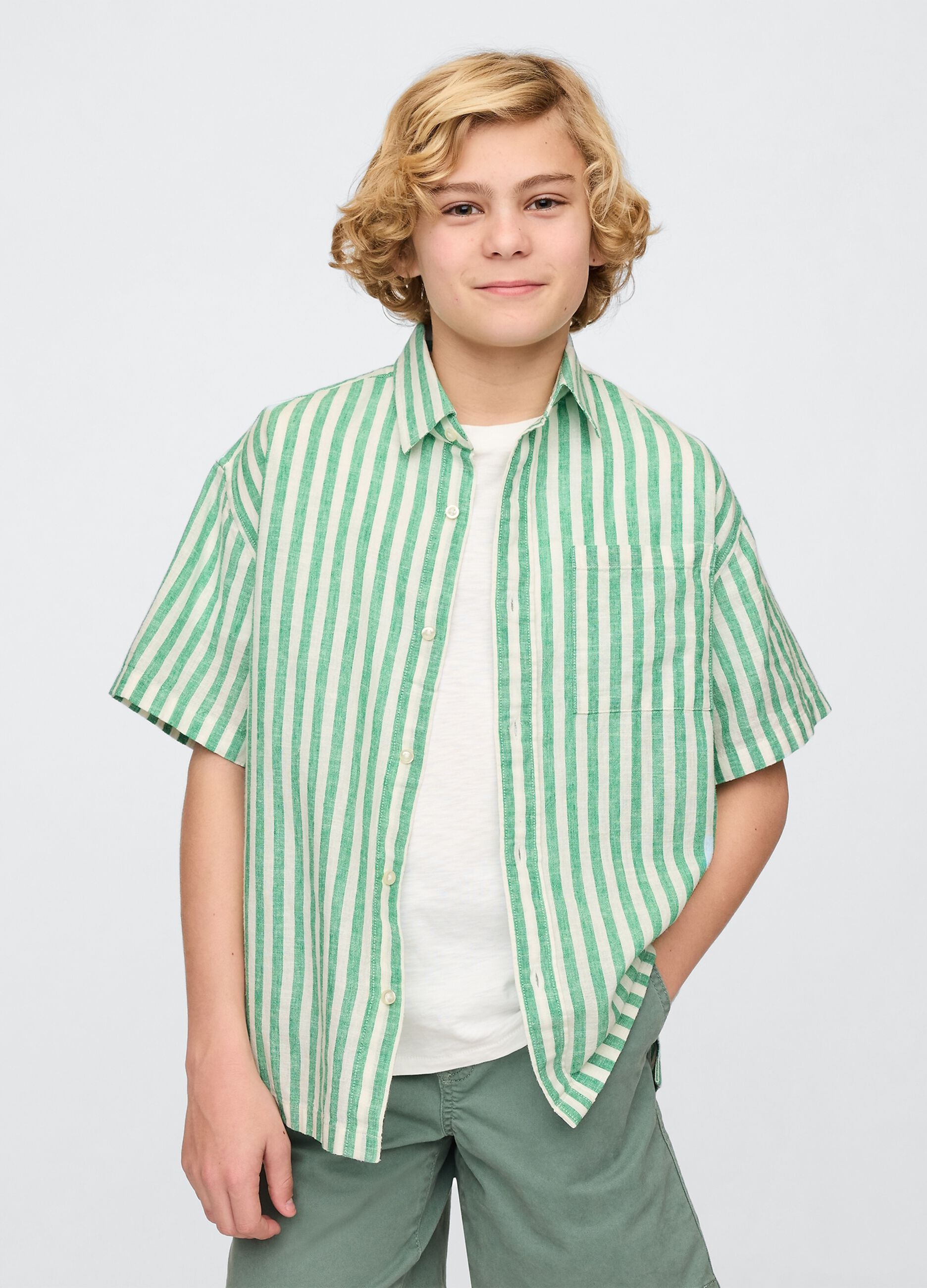 Green and White Striped Shirt