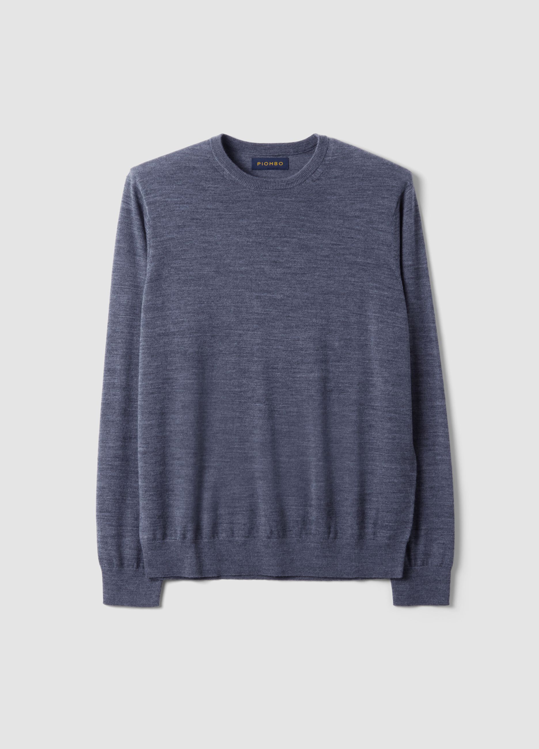 Grey crew-neck pure merino wool jumper, regular fit