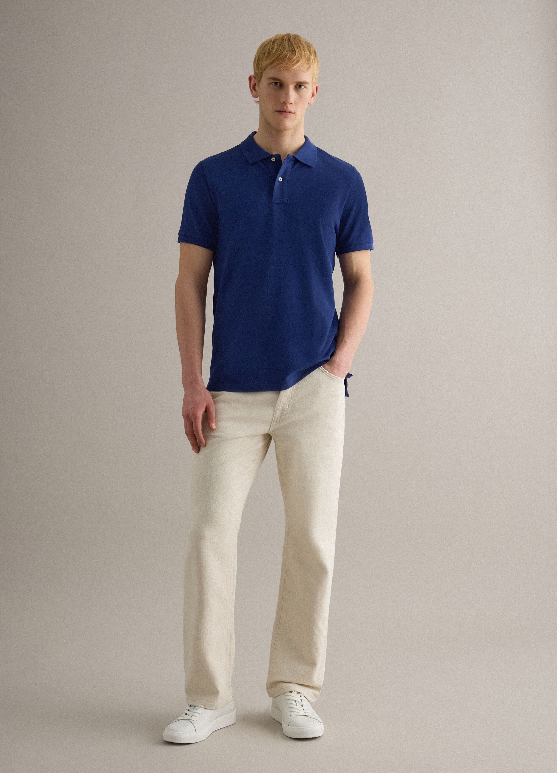 Short sleeve polo in pure blue cotton regular fit