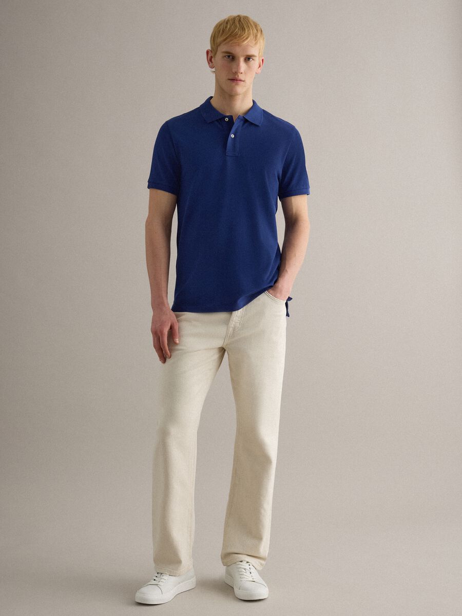 Polo a maniche corte in puro cotone blu regular fit_1
