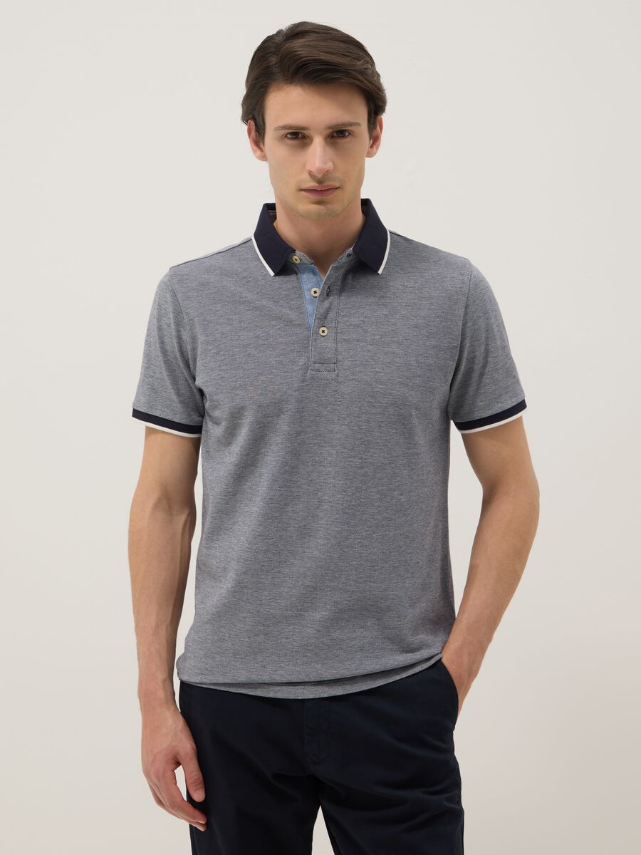 Grey pure cotton polo shirt with classic collar_1
