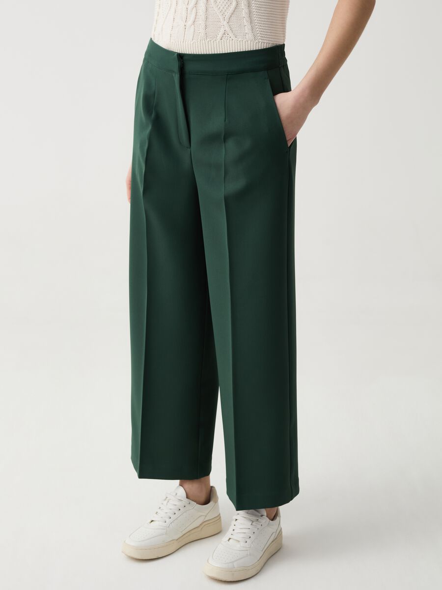 Pantaloni cropped wide leg con pinces_1