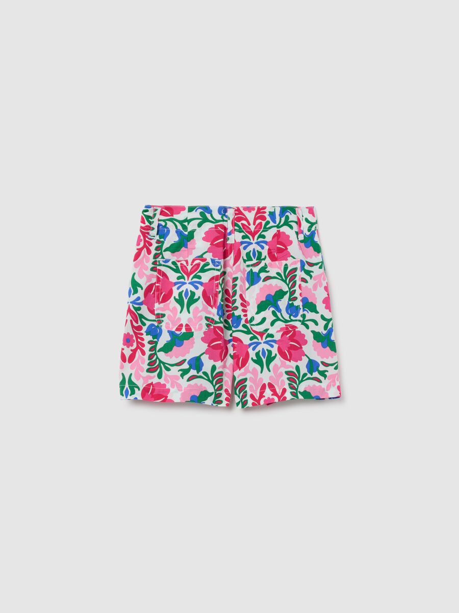 Girls' multicolour floral cotton shorts_1