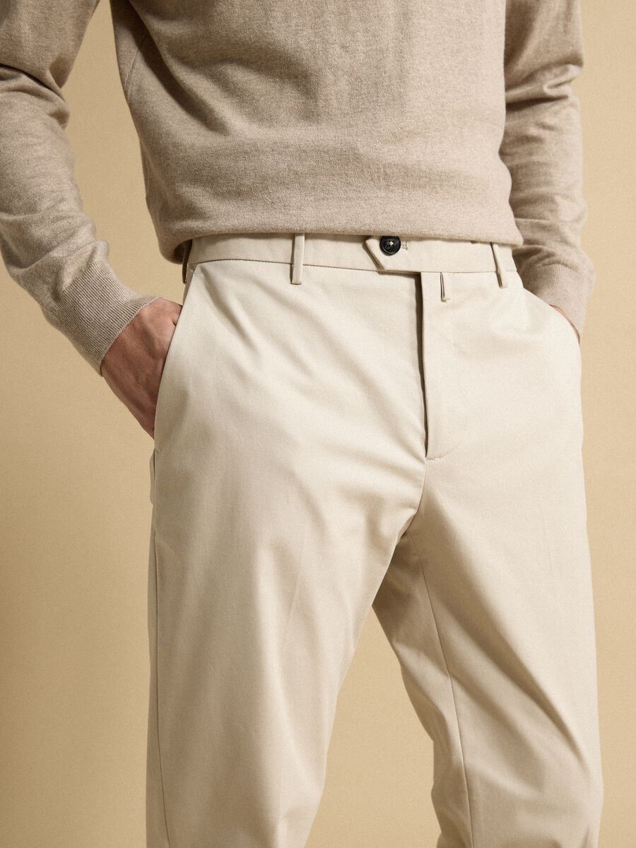 Beige regular-fit stretch cotton twill chino trousers_3