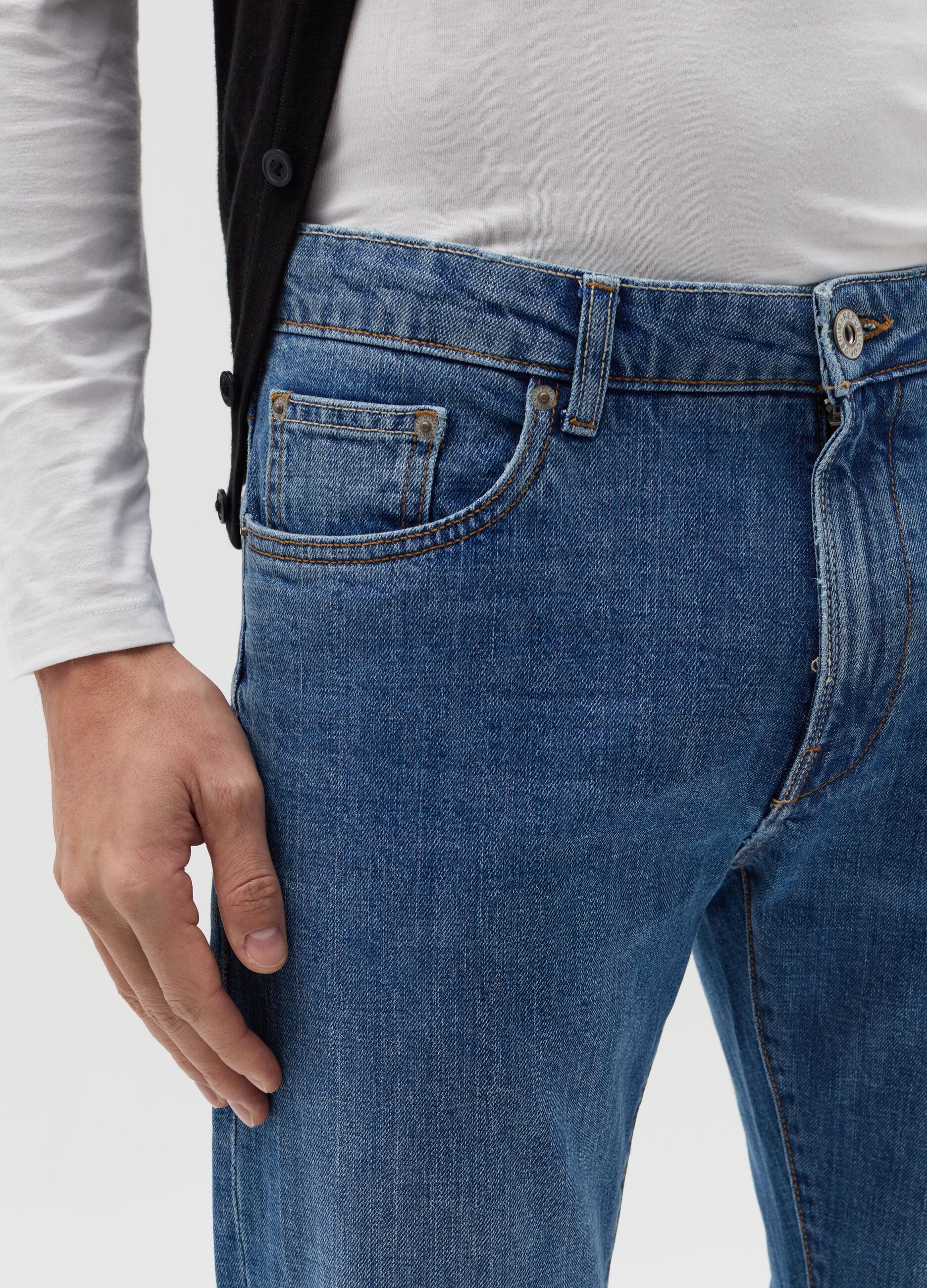 Slim-fit cross-hatch cotton jeans