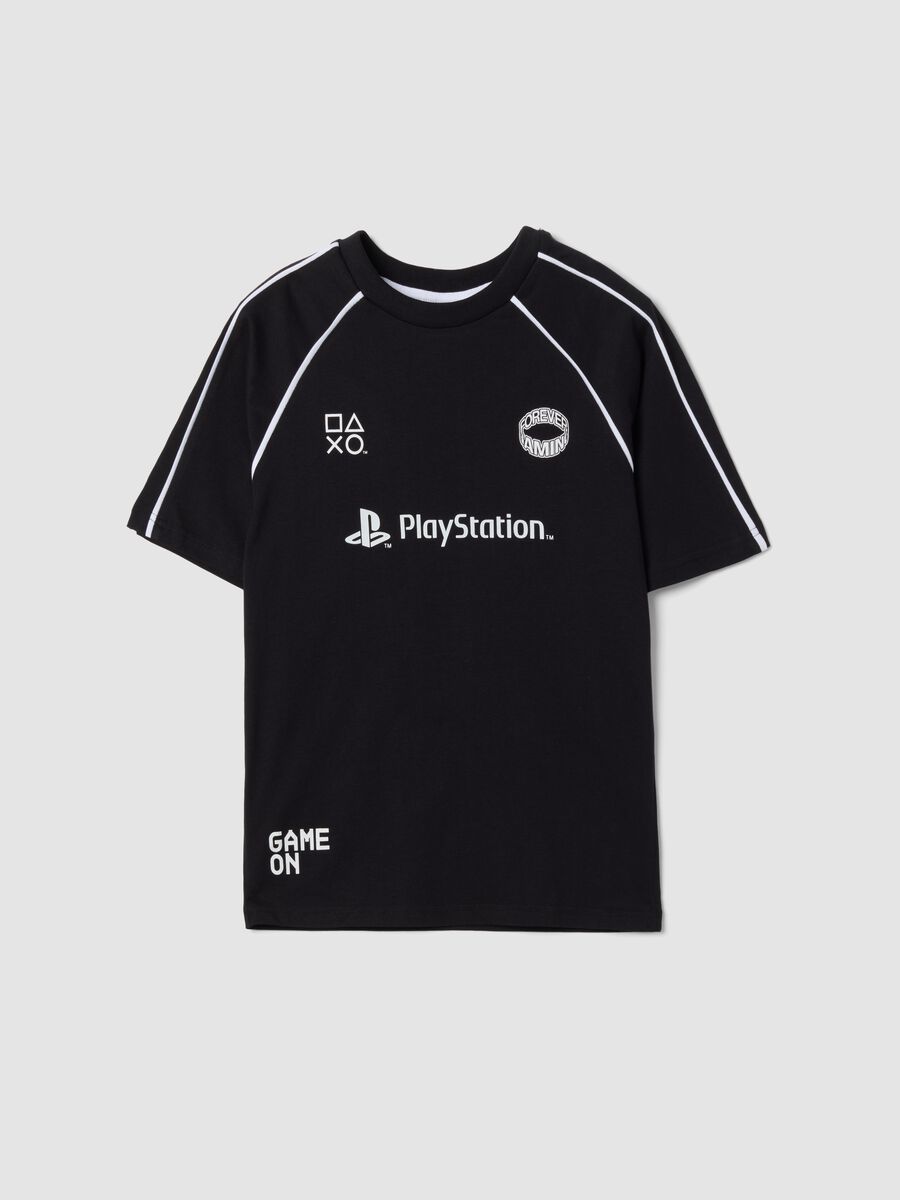 T-shirt nera in puro cotone con girocollo e stampa Playstation_0