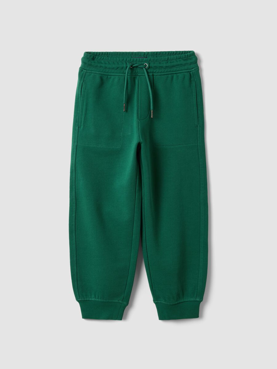 Pantaloni jogger verdi in puro cotone con vita elasticizzata per bambino_0