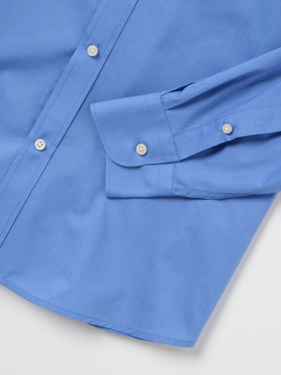 Blue long-sleeve cotton blend shirt_1