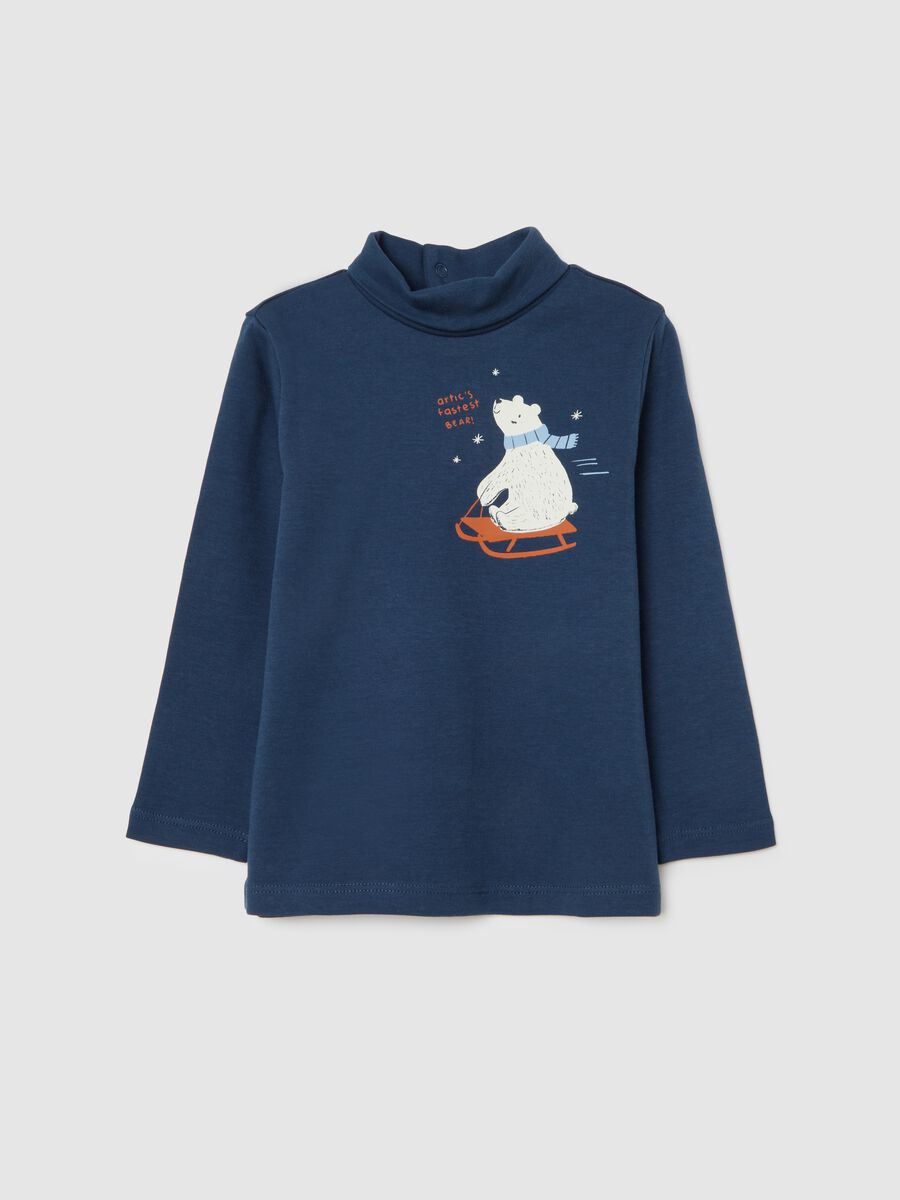 Maglia blu da bimbo con stampa in misto cotone regular fit_0