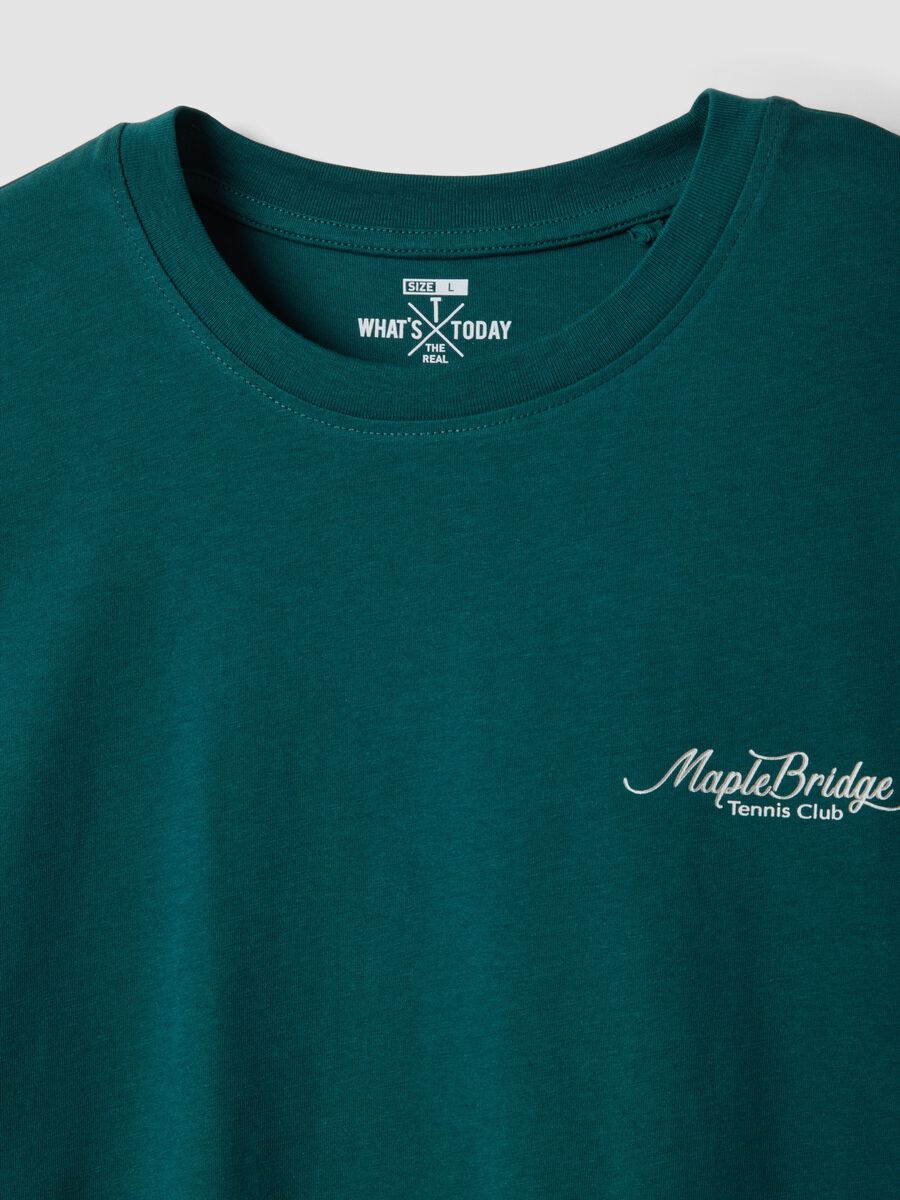 Green pure cotton T-shirt with slogan and back print, regular fit_1