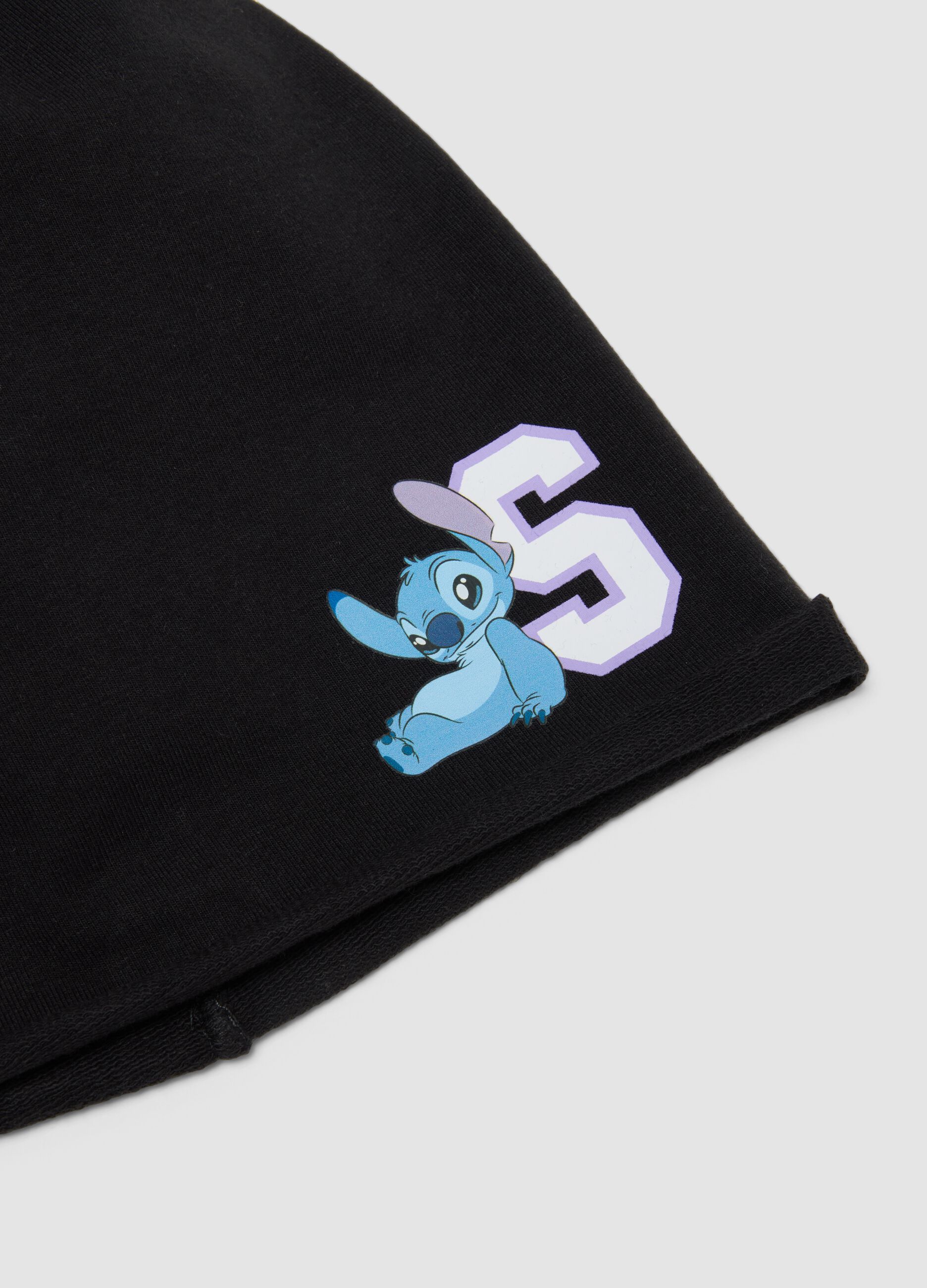 Cappello nero in cotone elasticizzato jersey con stampa Lilo & Stitch per bambina