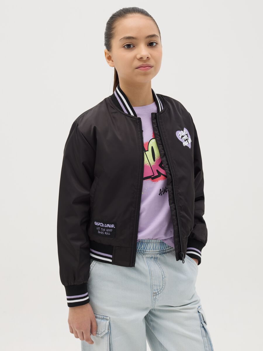 Bomber jacket with "Skate it Off" embroidery_0