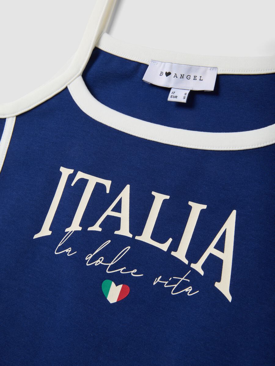 Tank top blu in cotone elasticizzato con bretelle sottili_1