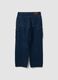 Dark blue pure cotton wide-leg cargo jeans_2