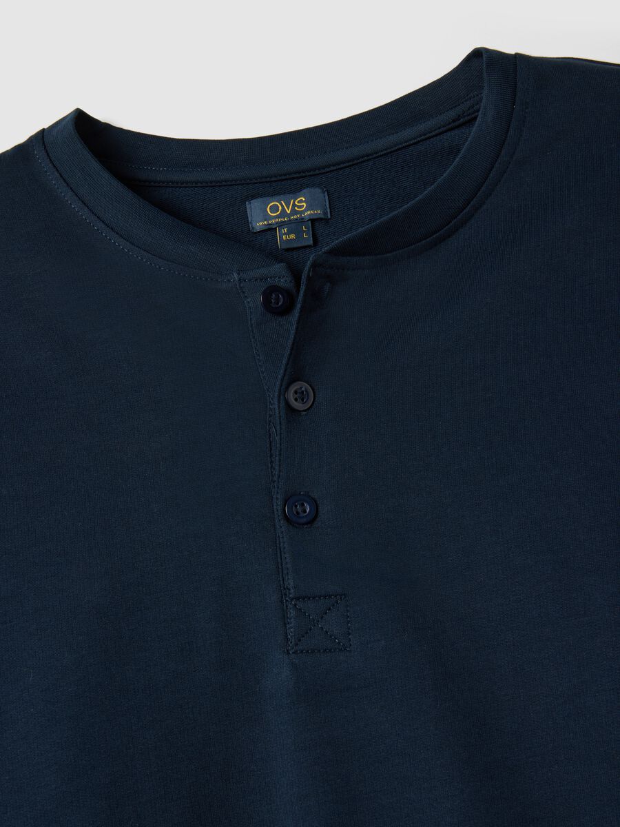 Pigiama lungo in puro cotone Supima blu regular fit con collo serafino_1