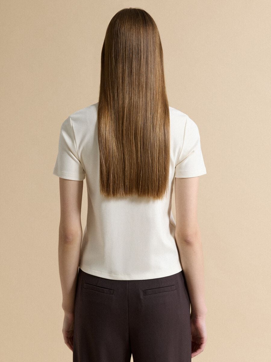 Beige stretch viscose crew-neck T-shirt_3