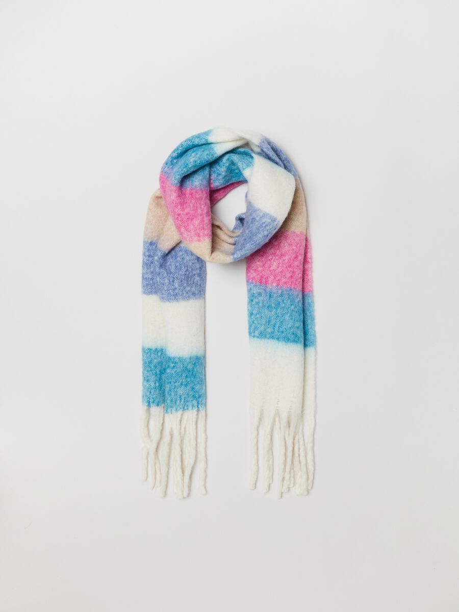 Sciarpa a righe multicolor con frange_0