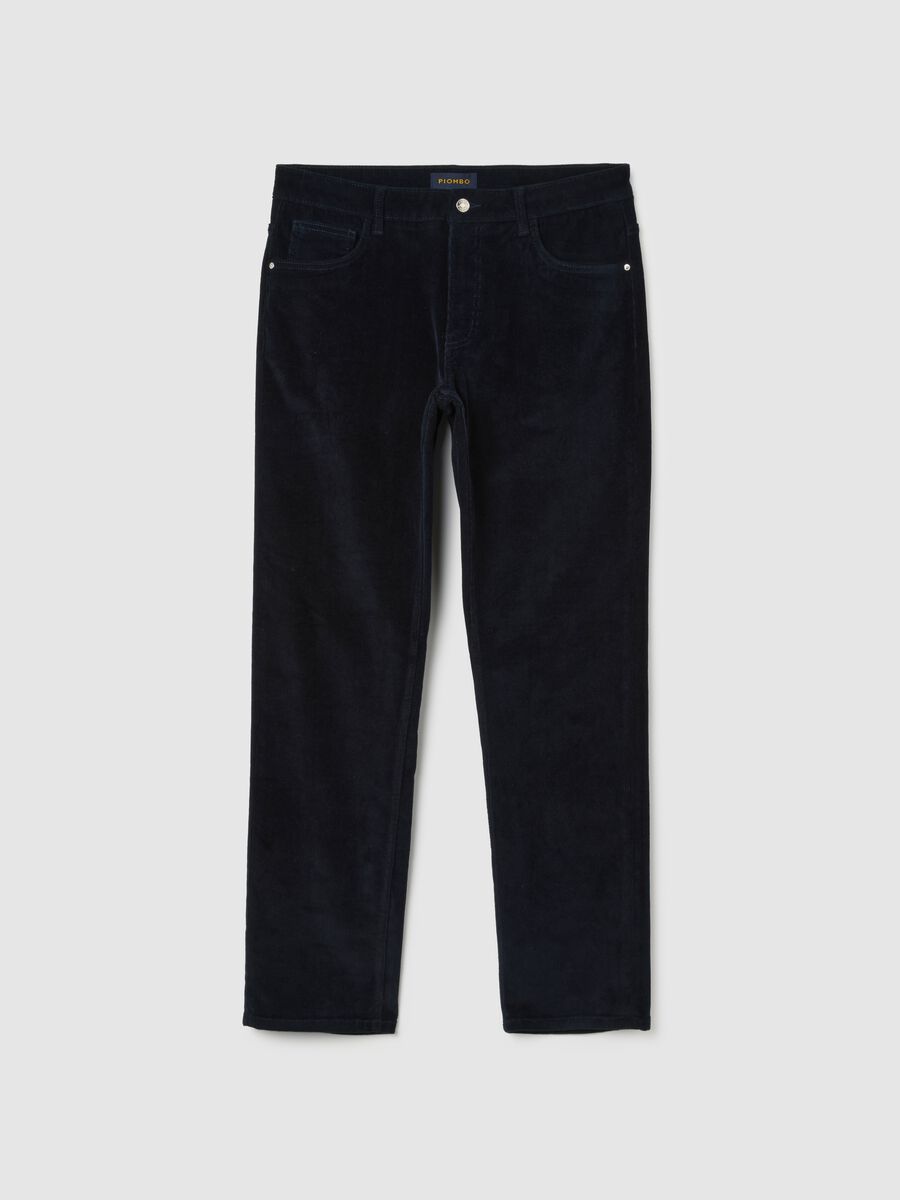Blue Stretch Cotton Regular Fit Trousers_4