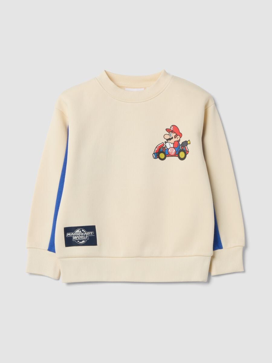 Beige cotton-blend crew-neck sweatshirt with Mario Kart print, oversized fit_0