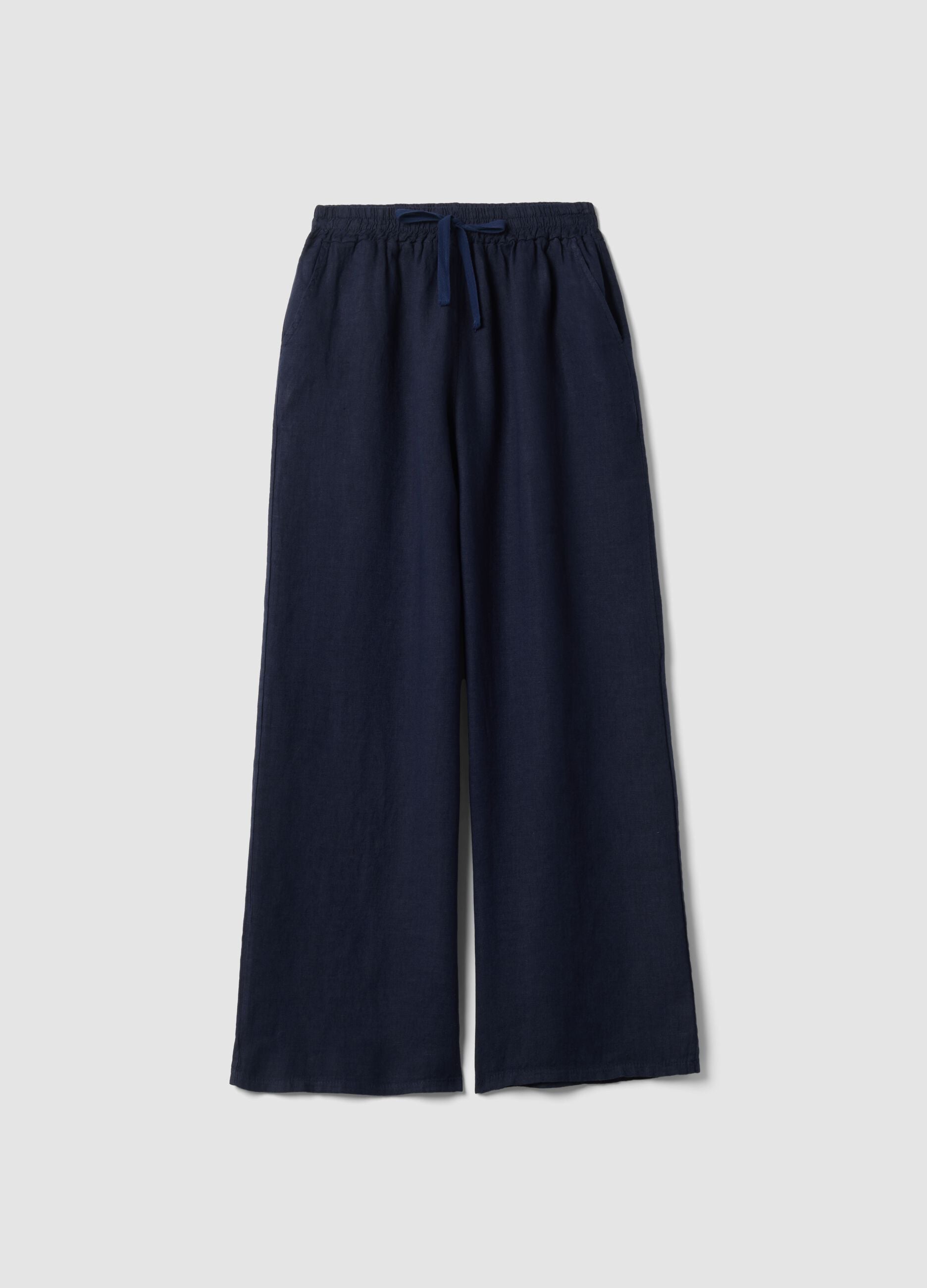 Blue pure linen palazzo trousers