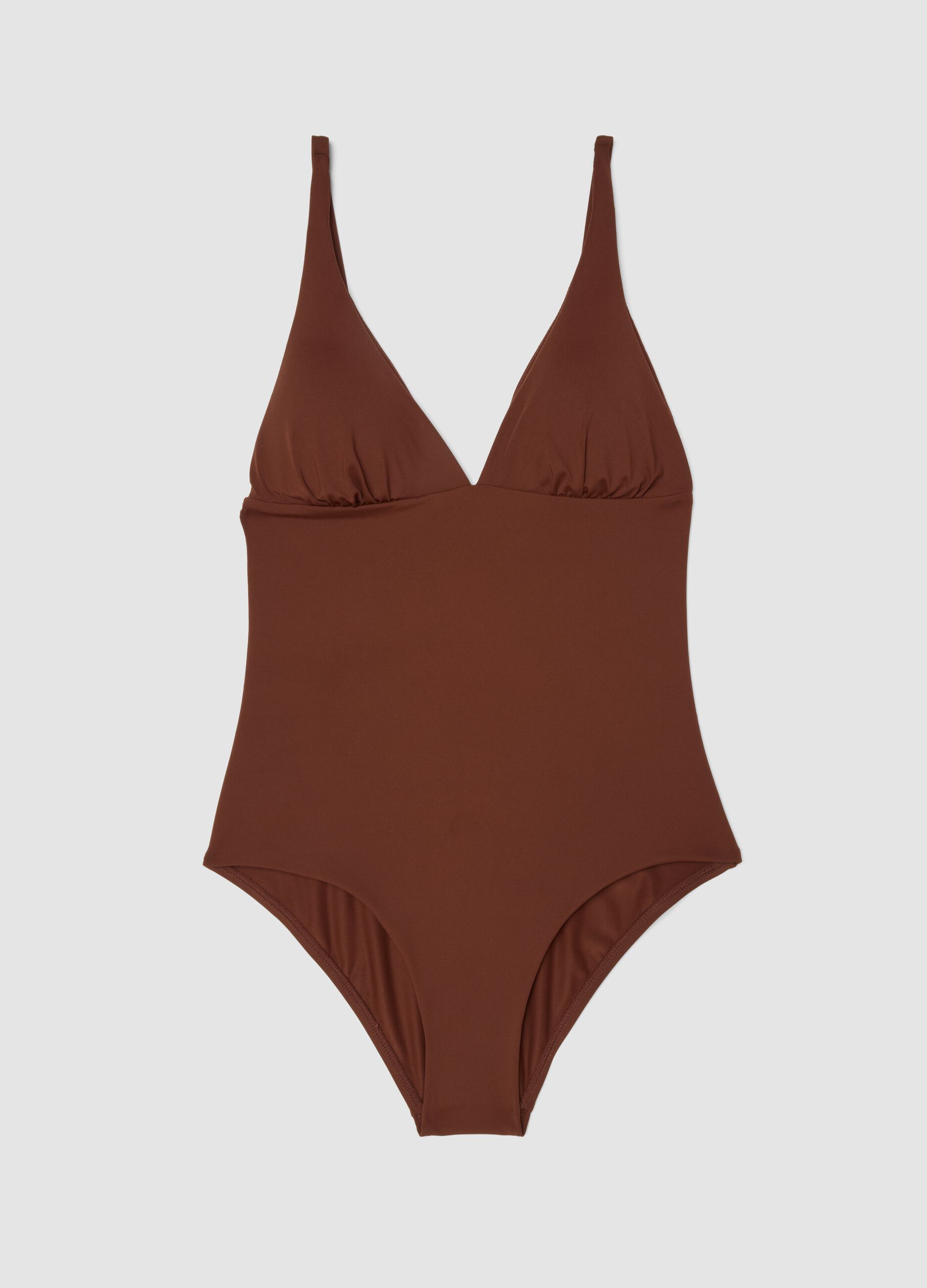 Brown one-piece swimsuit in stretch fabric