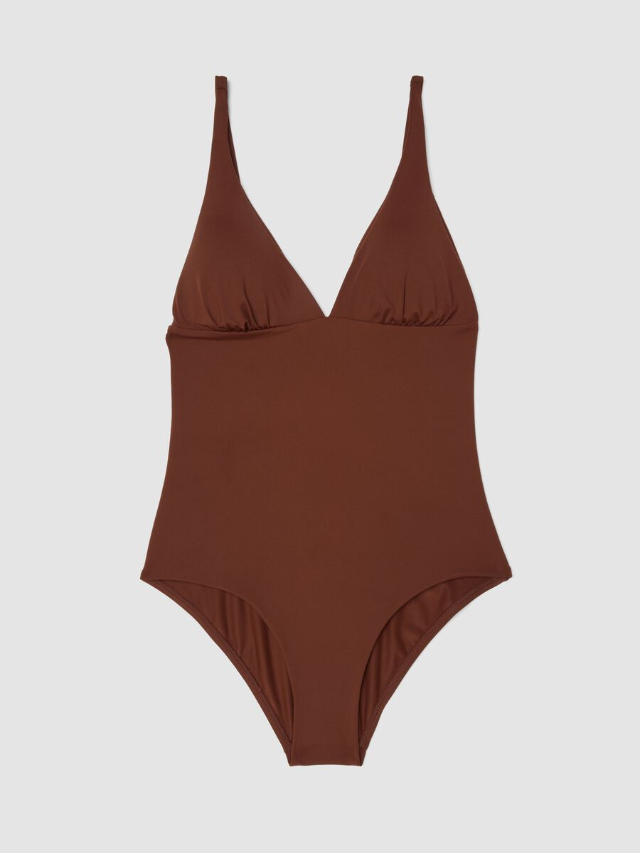 Brown one-piece swimsuit in stretch fabric_4